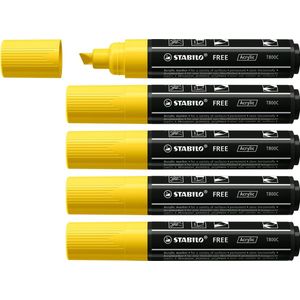 STABILO FREE - Acryl Marker - T800C - Schuine Punt - 4-10 mm - Geel - Doos 5 stuks