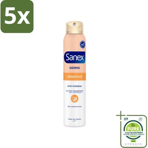 5 x Sanex - Deodorant Spray - Dermo Sensitive - Zachte Bescherming - 200 ml - Grootverpakking - Sanex - Deodorant - Antitranspirant - Gevoelige Huid - Bio Response