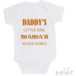 100% katoenen Romper ""Daddy's little girl Mama's whole world"" Unisex Katoen Wit/tan Maat 56/62