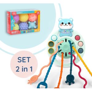 Trekkoord Baby Speelgoed +18 Maand - Beer - Rammelaar - Montessori Speelgoed - Bijtring - Fijne motoriek - Educatief - Ontwikkeling - Sensorisch Speelgoed voor Peuters - Reisspeelgoed - Bijtspeelgoed