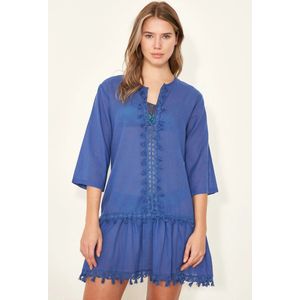 Blauwe Pareo Strandkleding -One size- Mini jurk Pareo van 100% katoen - Strandjurk voor dames, bikini cover-up ,strandponcho, pareo, mini-jurk, beachwear