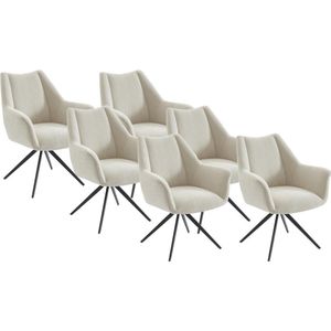 Maison Céphy Set van 6 stoelen met armleuningen van stof en zwart metaal - Beige - KARDESA van Maison Céphy L 68.5 cm x H 91 cm x D 68.5 cm