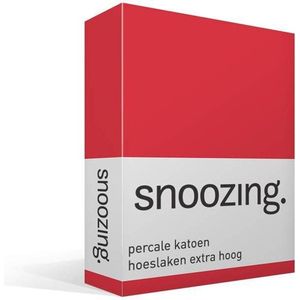 Snoozing - Hoeslaken - Extra hoog - Lits-jumeaux - 180x200 cm - Percale katoen - Rood