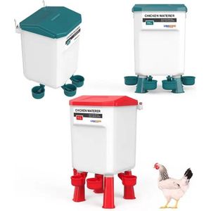UniEgg® Drinker - 11 Liter (Rood) - automatisch en innovatief 4 drinkers, inclusief ophangset en poten - drinkbak kip en ander pluimvee of gevogelte