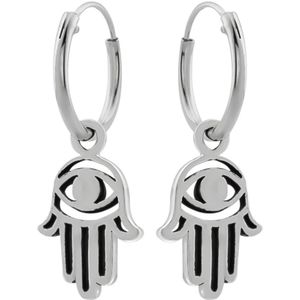 Zilveren oorbellen | Oorringen met hanger | Zilveren oorringen met hanger, handje van Fatima