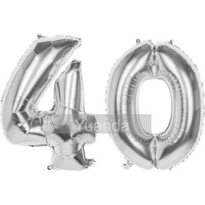 40 Jaar Folie Ballonnen Zilver - Happy Birthday - Foil Balloon - Versiering - Verjaardag - Man / Vrouw - Feest - Inclusief Opblaas Stokje & Clip - XL - 115 cm