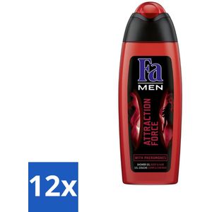 Fa - Douchegel - Attraction Force - Mannen Lichaam & Haar - Bergamot & Limoen - Verfrissend - 250 ml - Voordeelverpakking - 12 stuks
