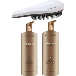 L'Anza - Healing Blonde Set Groot - 950ML - Bright Blonde Shampoo + Conditioner + KG Ontwarborstel - Blond Haar Pakket