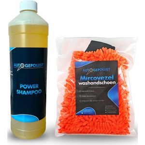 AutoGepolijst® Autowashandschoen Oranje + Auto Shampoo – Auto Wassen – Auto Poetsen – Auto Was Set – Auto Spons