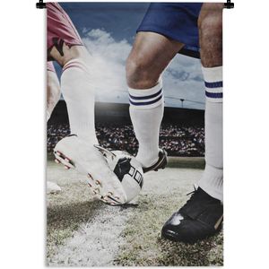 Wandkleed Voetbal - Duel om de bal Wandkleed katoen 60x90 cm - Wandtapijt met foto