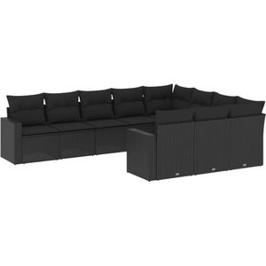 vidaXL Loungeset 10-delig - Poly Rattan - Zwart Loungeset - Tuinset - Lounge Set - Tuinbank - Buitendecoratie