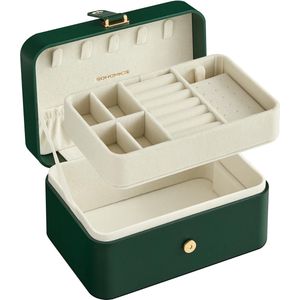 JBC166C01 Travel Jewellery Box Small 2 Tier Jewellery Storage Portable Jewellery Travel Case for Larger Accessories 11 x 16 x 8 cm Gift Idea Forest Green