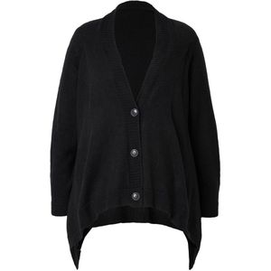 MIAMODA - Dames - Cardigan cape-look knoopsluiting lange mouwen - Zwart - Maat 58+