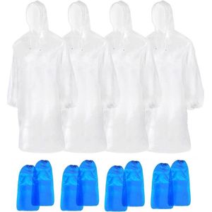 Transparante regenponcho's met capuchon - Set van 4 stuks, uniseks