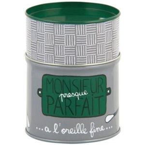 Derrière La Porte Opbergblik Wattenstaafjes – Monsieur Presque Parfait – Metaal – 10 x 8 x 8 cm – Met deksel – Badkameraccessoire