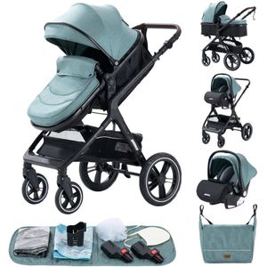 Rustive Luxe Kinderwagen 3 in 1 - Kwalitatieve Buggy - Multifunctioneel - Inklapbaar - Incl. Autostoel - Groen