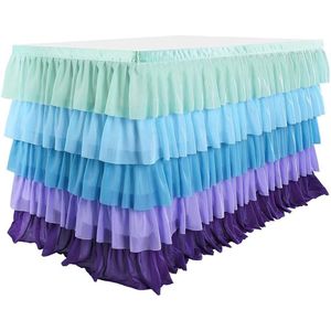 Tafelrok 5 Lagen Regenboog Tule Tafeldecoratie 6ft 9ft 14ft Zeemeermin Baby Meisjes Feest Verjaardag Tutu Tafelkleed voor Rechthoekige Ronde Tafel