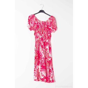 Dames jurk Dieke-bladerenmotief-rood wit beige roze-Maat M/L-strandjurk
