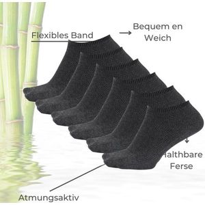 Bamboe Sokken - Babet Sokken - Enkel Sokken - Dames en Heren - Kort - Antibacterieel - 6 Paar - 40/44 - Antraciet