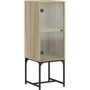 vidaXL - Bijzetkast - met - glazen - deur - 35x37x100 - cm - sonoma - eikenkleurig