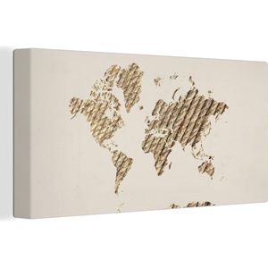 Wanddecoratie Wereldkaart - Jute touw - Design - Canvas - 160x80 cm