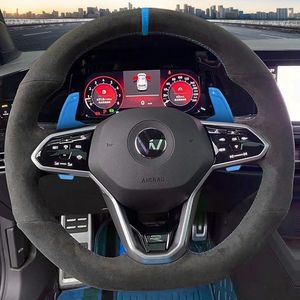 JDtuning | Premium Alcantara stuurhoes | Geschikt voor Golf 8 DSG GTI R Polo Tiguan Passat Volkswagen | Voor stuurwiel met flippers – Blauw