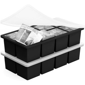 2-Pack ijsblokjesvormpjes - Grote siliconen ijsblokjesvormen - Makkelijk los te maken - Met deksel - Geschikt voor de vriezer - Stapelbare vierkante ijsblokjesvormpjes - Voor 16 ijsblokjes - Voor cocktails Whiskey Juice Coffee (8 vierkantjes)