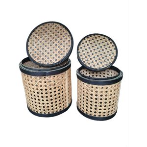 Mica Decorations Storage pot,Voorraad pot Bruin,Bamboe, Set van 2, Groter maat H19 x D18cm
