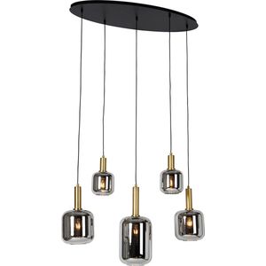 QAZQA zuzanna - Moderne Hanglamp eettafel voor boven de eettafel | in eetkamer - 5 lichts - L 99.5 cm - Zwart Goud - Woonkamer | Slaapkamer | Keuken