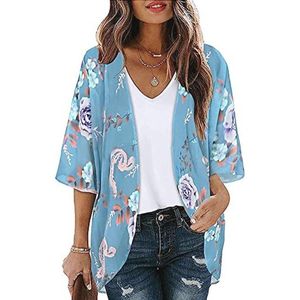 Lichtgewicht Chiffon Kimono Vest met Bloemenprint voor Dames - Vrouwelijke Strand Cover Up