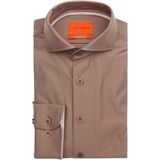 Suitable - Herringbone - Overhemd - Bruin - Slim-fit - Lange Mouw