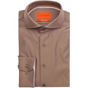 Suitable - Herringbone - Overhemd - Bruin - Slim-fit - Lange Mouw