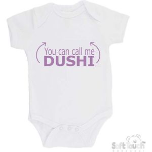 100% katoenen Romper ""You can call me DUSHI"" Meisjes Katoen Wit/lila Maat 56/62