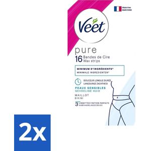 Veet Ontharingsstrips Bikinilijn Pure Gevoelige Huid 16 stuks per verpakking - Voordeelverpakking - 2 stuks