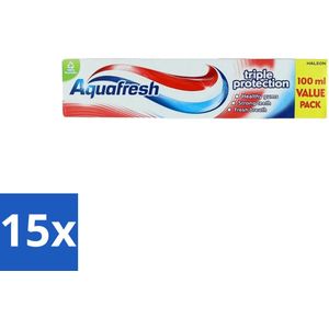 Aquafresh - Tandpasta - Triple Protection - Sterke Tanden & Gezond Tandvlees - 100 ml - Bulkverpakking - 15 stuks