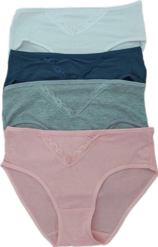 Dames - Ondergoed - Slips - 47.5% Katoen& 47.5% Polyester - 4 Stuks - Met Kant - Hoge Taille - Kleur - Roze, Wit, Grijs, Blauw- Maat 46