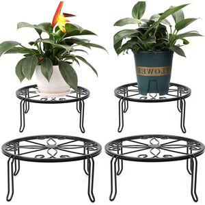 Retro stijl plantenstandaard - 4 stuks wijnstokken patroon bloempothouder - smeedijzeren bloemenkruk - potframe voor binnen en buiten - zwart