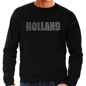 Glitter Holland sweater zwart met steentjes/rhinestones voor heren - Oranje fan shirts - Holland / Nederland supporter - EK/ WK trui / outfit XXL
