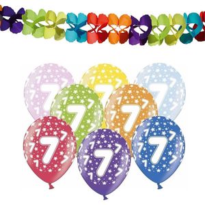 Partydeco 7e jaar verjaardag feestversiering set - Ballonnen en slingers