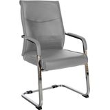 CLP Hobart Eetkamerstoel - Bezoekersstoel - Met armleuning - Verchroomd frame - grijs Kunstleer