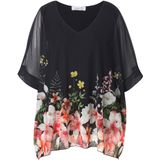 MIAMODA - Dames - Blouse oversized mesh randprint - Zwart - Maat 42+