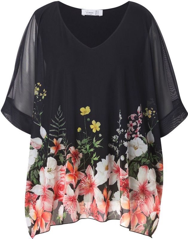 MIAMODA MIAMODA - Dames - Blouse oversized mesh randprint - Zwart - Maat 42+