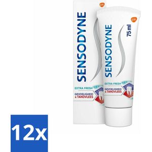 12 x Sensodyne - Tandpasta - Gevoeligheid & Tandvlees - Extra Fresh - 75 ml - Tandpasta Gevoelige Tanden - Tandvleesproblemen - Tandplak - Gevoelige Tanden - Tandvleesverzorging