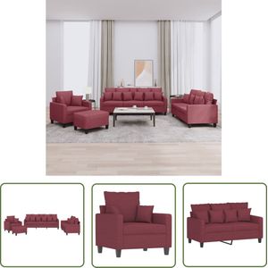 The Living Store Loungeset Bordeaux Rood - 2-zits - 3-zits - Fauteuil - Voetenbank - Stof - Metaal - Textileen - Comfortabel en Duurzaam