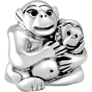 Quiges - 925 - Zilveren - Bedels -Sterling zilver - Beads - Aapjes Kraal Charm - Geschikt – voor - alle bekende merken - Armband Z140