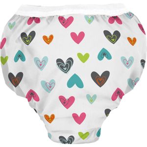 Kushies - Oefenbroekje - Meisjes - Wit met hartjes - Maat S (10-13 kg)