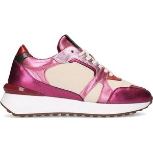 Manfield - Dames - Roze leren sneakers met metallic details - Maat 38