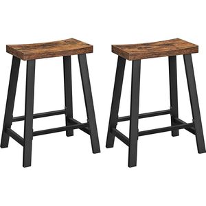 Barkruk - Barstoel - Barkruk met voetensteun - Barkrukken - Barstoelen - Barkruk industrieel - Set van 2 - Bruin - Zwart