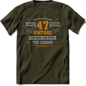 47 Jaar Legend T-Shirt | Goud - Zilver | Grappig Verjaardag Cadeau | Dames - Heren | - Leger Groen - L