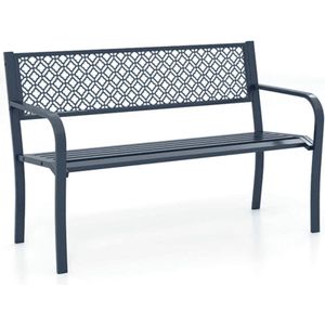 Blauwe tuinbank 127,5x59x81,5cm - Retro metalen parkbank voor 2-3 personen - Met rug- en armleuning voor tuin/balkon/park